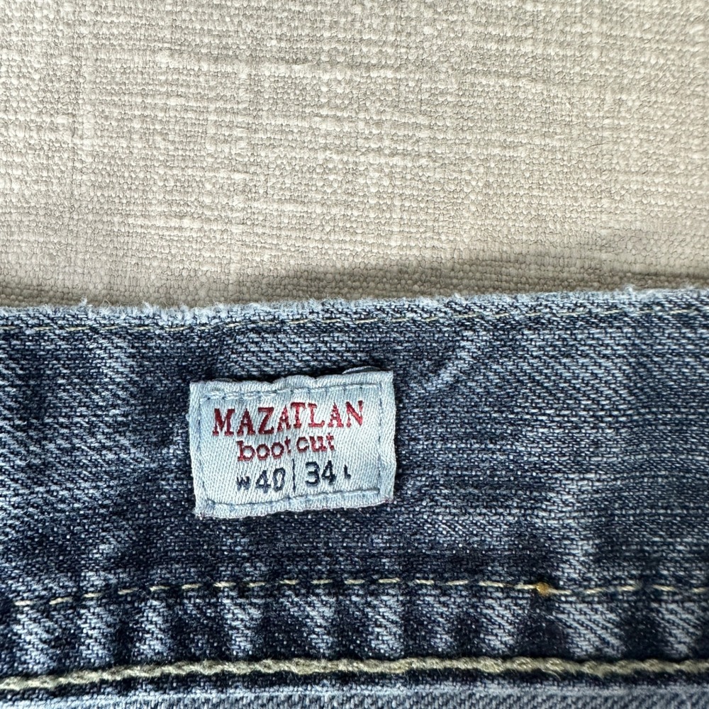 MEK Denim Mazatlan Jeans Mens 40 Blue Bootcut Distressed Embroidered Button Fly - Picture 14 of 16